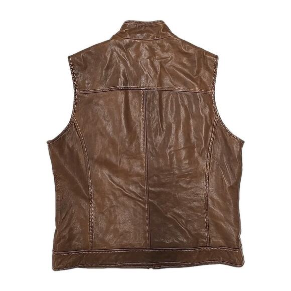 Coldwater Creek Womens Soft Leather Chocolate Brown Moto Vest Sz M Western Boho - Picture 8 of 8